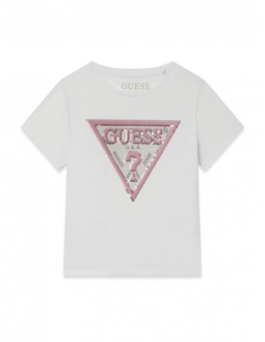 CAMISETA BLANCA CON LOGO ROSA Y LENTEJUELAS