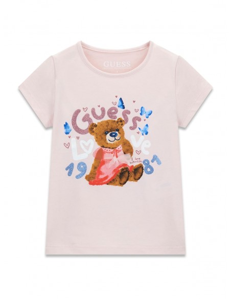 CAMISETA ROSA OSO Y LOGO GLITTER