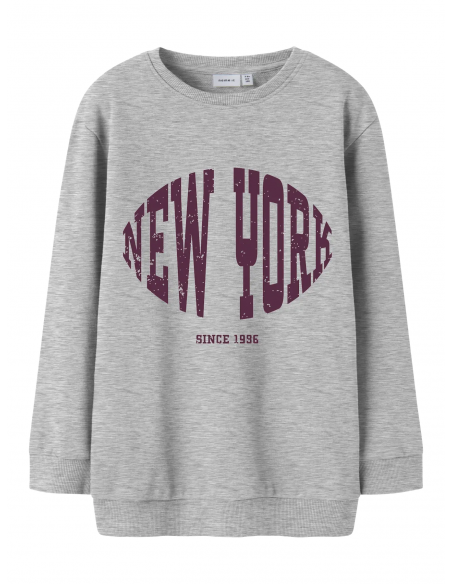 SUDADERA LARGA GRIS NEW YORK