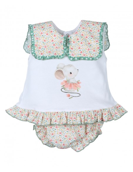 CONJ. CAMISETA RATITA+BRAGA FLORES VERDE