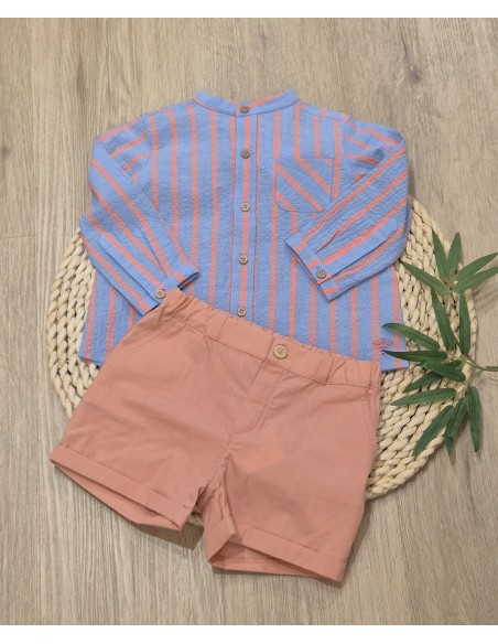 CAMISA  BB CORAL/CELESTE