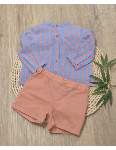 CAMISA NIÑO CORAL/CELESTE