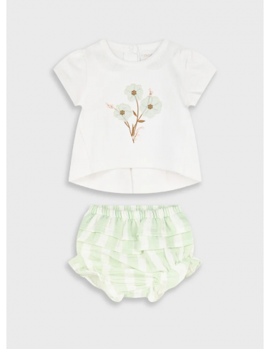 CAMISETA FLOR Y TUL+BRAGUITA VERDE AGUA/BLANCA