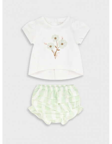 CAMISETA FLOR Y TUL+BRAGUITA VERDE AGUA/BLANCA