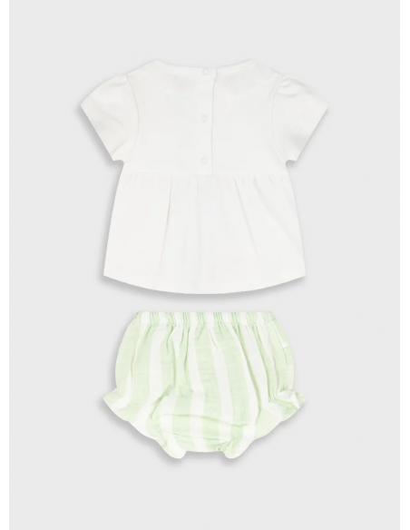CAMISETA FLOR Y TUL+BRAGUITA VERDE AGUA/BLANCA