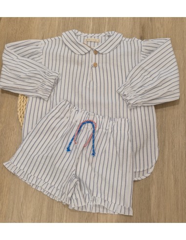 SHORT BLANCO RAYAS AZULES