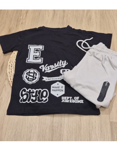 CAMISETA NEGRA+BERMUDA GRIS