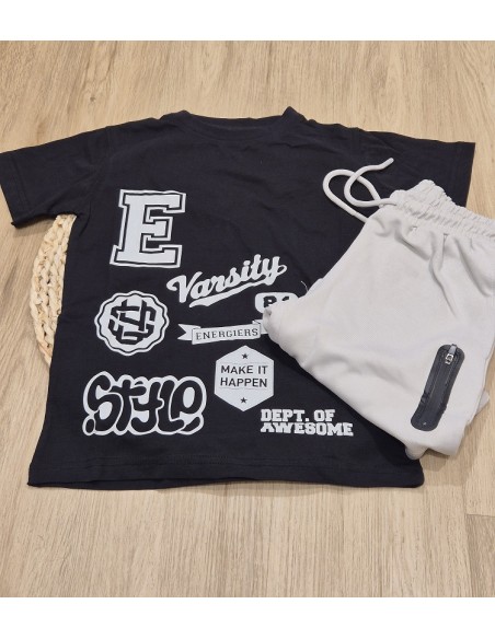 CAMISETA NEGRA+BERMUDA GRIS