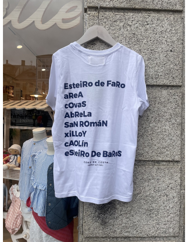 CAMISETA BLANCA CON LETRAS AZULES ADULTOS