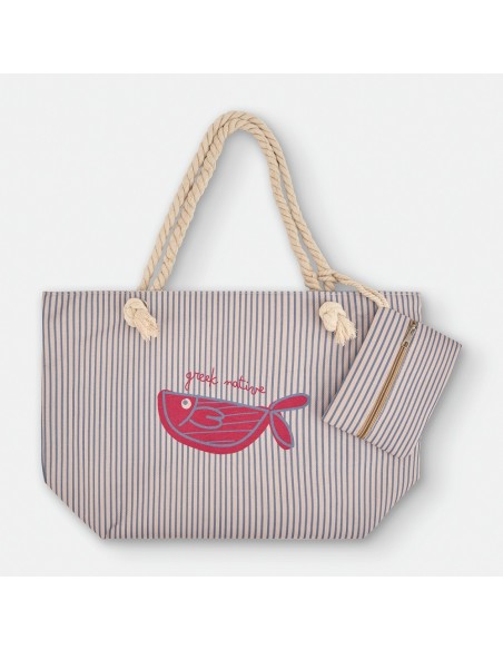 BOLSO PLAYA RAYAS AZULES
