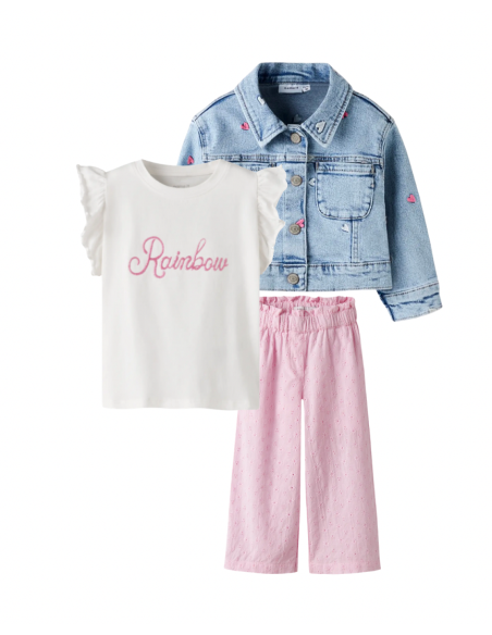 PANTALON ROSA FLOR BORDADA 
