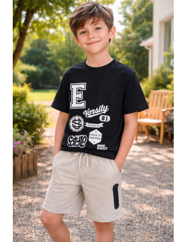 CAMISETA NEGRA+BERMUDA GRIS