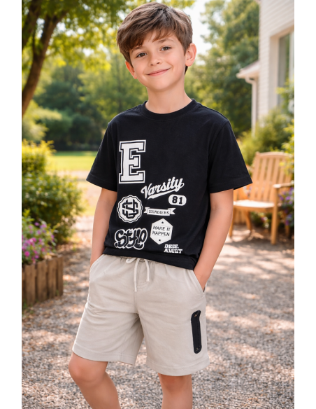 CAMISETA NEGRA+BERMUDA GRIS