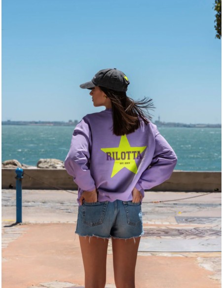 SUDADERA STAR GLITTER MALVA/AMARILLO FLUOR