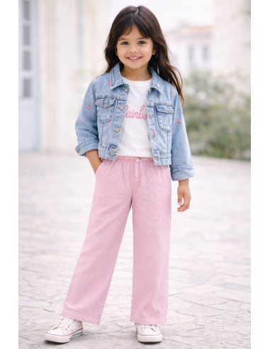 PANTALON ROSA FLOR BORDADA