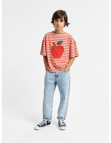 CAMISETA RED & ECRU STRIPES APLE PRINT