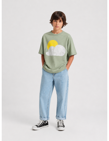 CAMISETA OLIVE GREEN SUN&CLOUD PRINT 