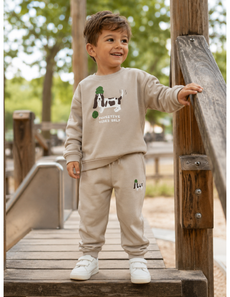 SUDADERA+JOGGER BEIG PERRO