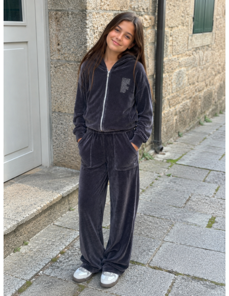 SUDADERA+PANTALON DE TERCIOPELO GRIS 