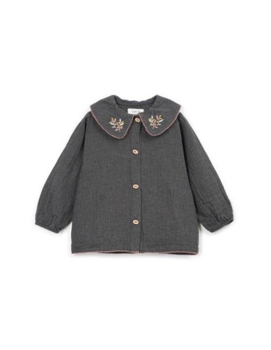  BLUSA CUELLO FLOR BORDADA ANTRACITA