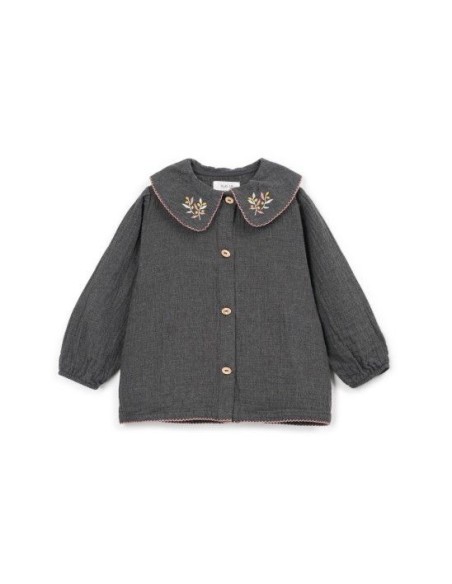  BLUSA CUELLO FLOR BORDADA ANTRACITA