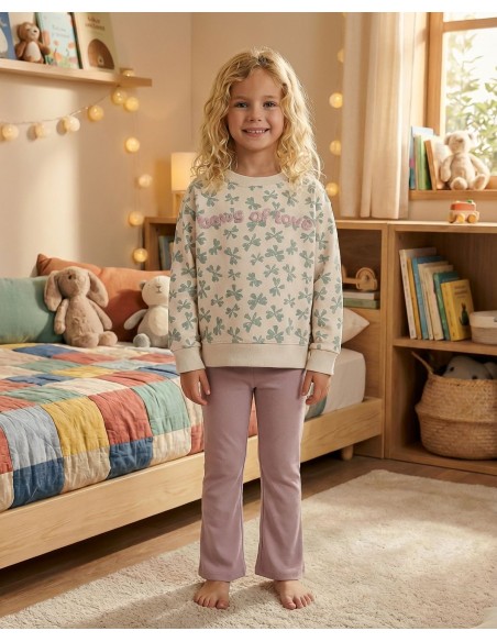 CONJ. SUDADERA BEIGE+LEGGING ROSA  