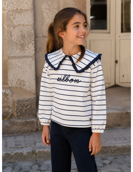 CAMISETA CUELLO RAYAS AZUL/BLANCO