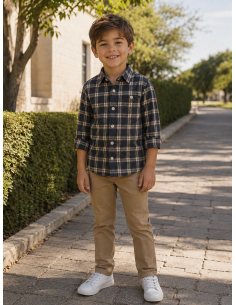 CAMISA CUADROS ANTRACITA/BEIGE
