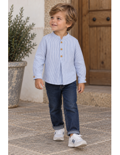 CAMISA CUELLO MAO RAYAS CELESTE