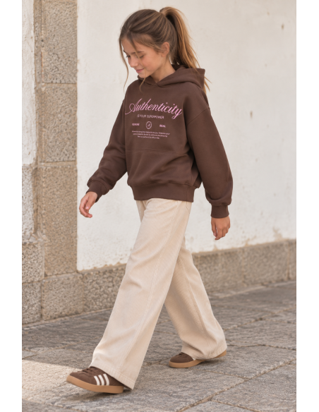 SUDADERA MARRON/ROSA CAPUCHA
