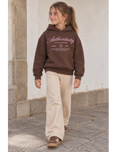 SUDADERA MARRON/ROSA CAPUCHA