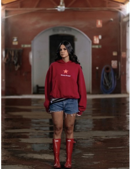 SUDADERA CAPUCHA VELVET STAR VINO/NARANJA FLUOR