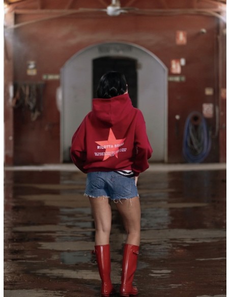 SUDADERA CAPUCHA VELVET STAR VINO/NARANJA FLUOR