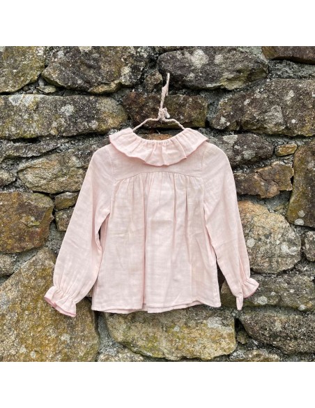 BLUSA CUELLO VOLANTE ROSA  