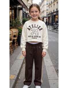 PANTALON MARRON ALGODON CON BANDA LATERAL
