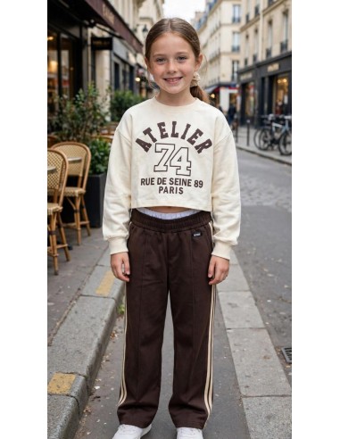PANTALON MARRON ALGODON CON BANDA LATERAL