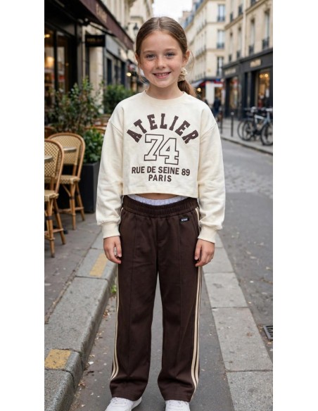 PANTALON MARRON ALGODON CON BANDA LATERAL