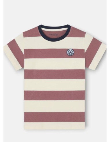 CAMISETA RAYA ANCHA SMILE BURDEOS