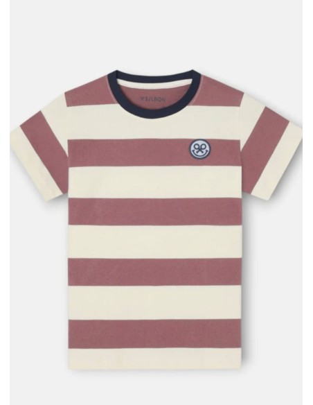CAMISETA RAYA ANCHA SMILE BURDEOS