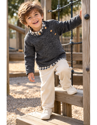 JERSEY ANTRACITA+CAMISA VICHY+PANTALON 