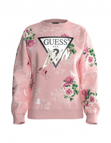 SUDADERA ROSA/FLORES CON LOGO NEGRO 