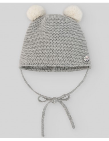 GORRO CON POMPONES ESENCIAL GRIS PERLA