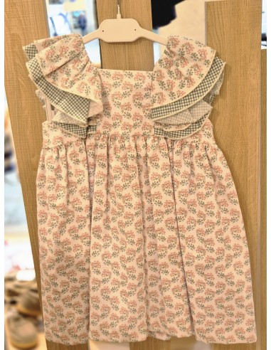 VESTIDO VERDE CON FLORES Y VICHY