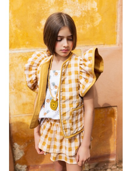 CHALECO CUADROTES MOSTAZA